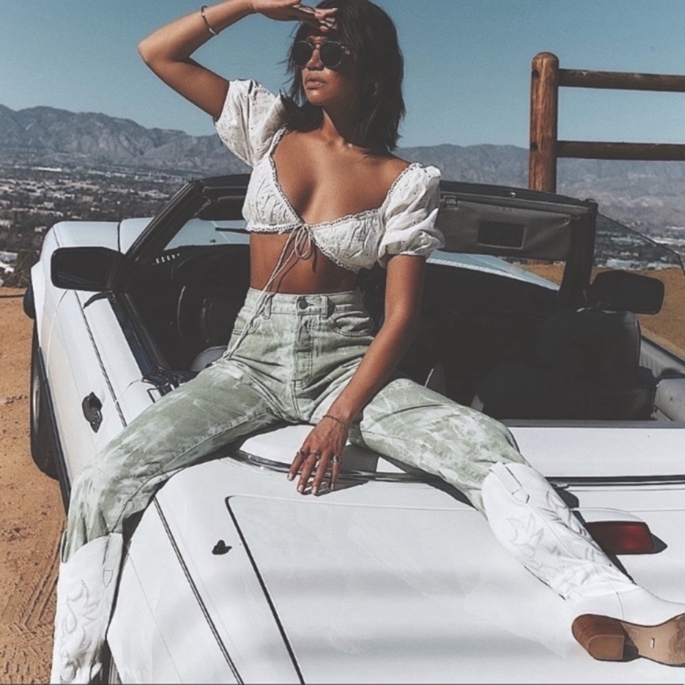 12TH Tribe High Waisted Spring To Come Jeans Green Tie Dye
